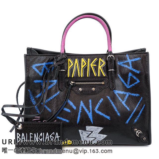 バレンシアガ BALENCIAGA  ハンドバッグ 370926 0RF0N 2019年春夏新作 ペーパー A6 ジップアラウンド グラフィティ レディース 女性 ショルダーバッグ 1060　BLACK ブラックスーパーコピー激安通販