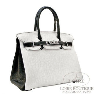 HERMESコピー■バーキン 30cm[Birkin 30cm]　クレマンス　シロ×クロ　シルバー金具  