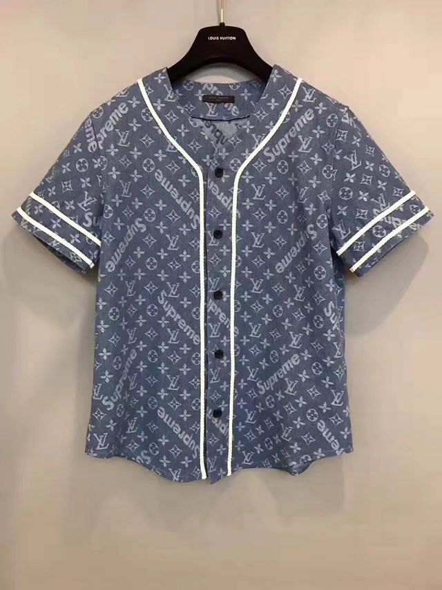 i2017V Vv[~CBgSupreme LOUIS VUITTON ~ Supreme Denim Baseball Jersey fj Vc mOx[X{[Vc171 X[p[Rs[