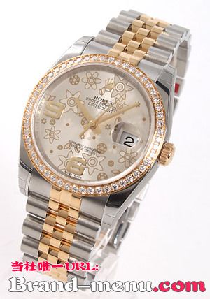 ブランドコピー★ロレックス Ref.116243 デイトジャスト ダイヤベゼル YGコンビ フラワー 5連ブレス シルバー アラビア メンズ