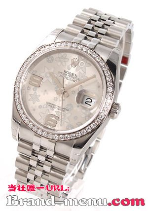 ブランドコピー★ロレックス Ref.116244 デイトジャスト WG&ダイヤベゼル 5連ブレス シルバー(フラワー) アラビア メンズ